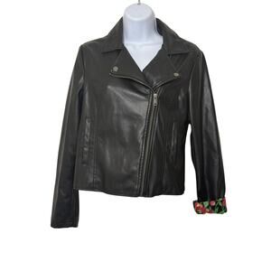 Luv Betsey Betsey Johnson Faux Leather Moto Jacket Cherry Lining S